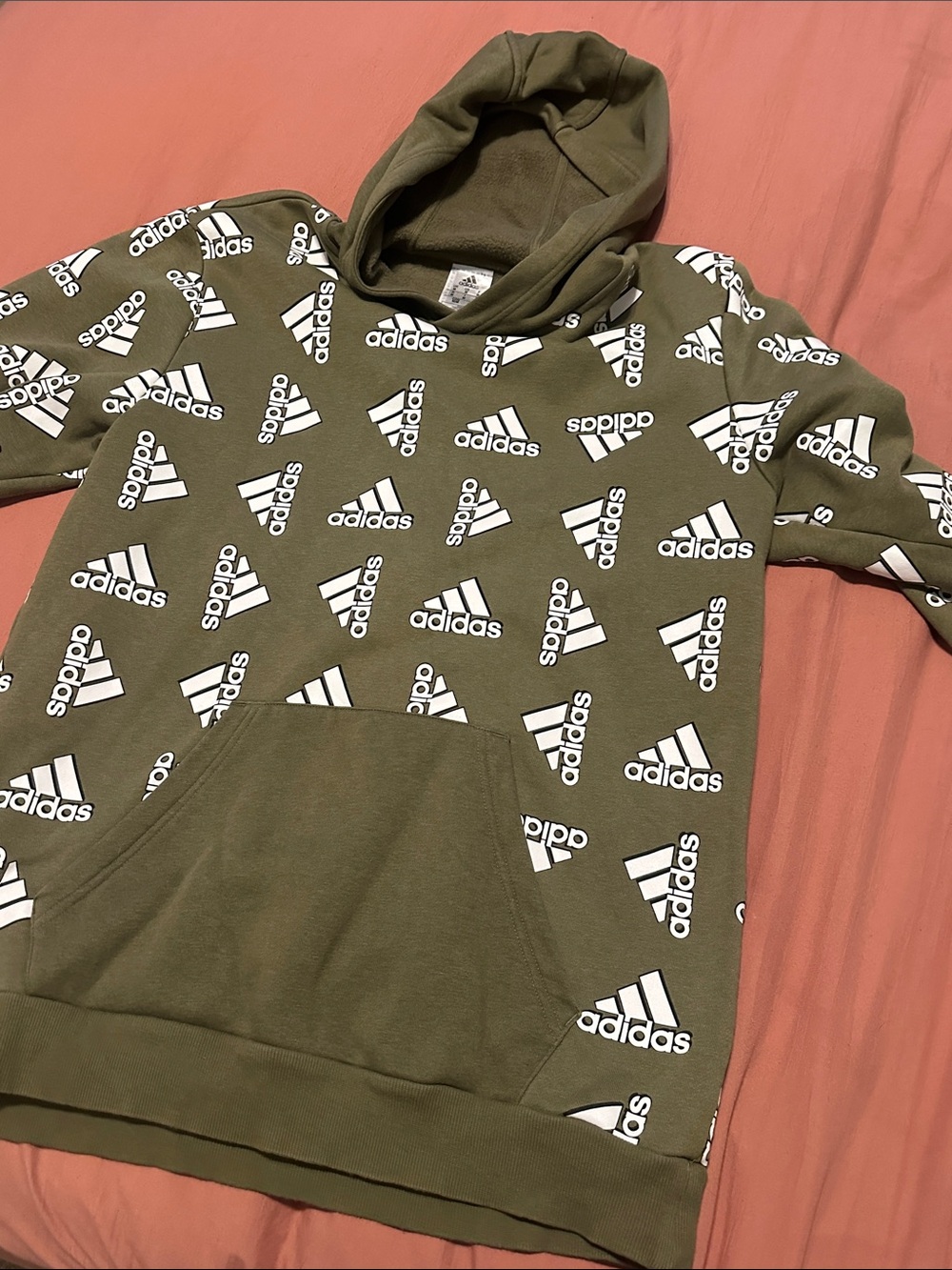 adidas Olive Green All-Over Logo Hoodie